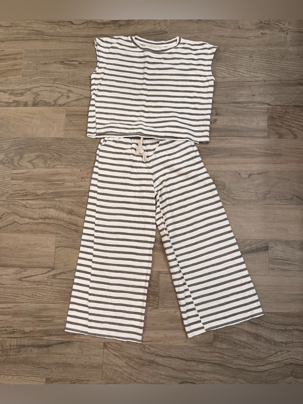 Stitch & Feather Striped Wide Leg Lounge Pants — Espresso & Cream